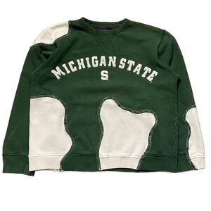 Michigan State Patchwork Sweatshirt Green White Cow Print DIY